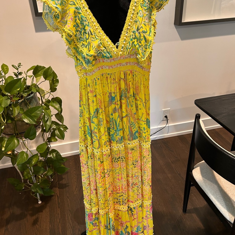 HEMANT & NANDITA Yellow and Pink Maxi Dress NWT